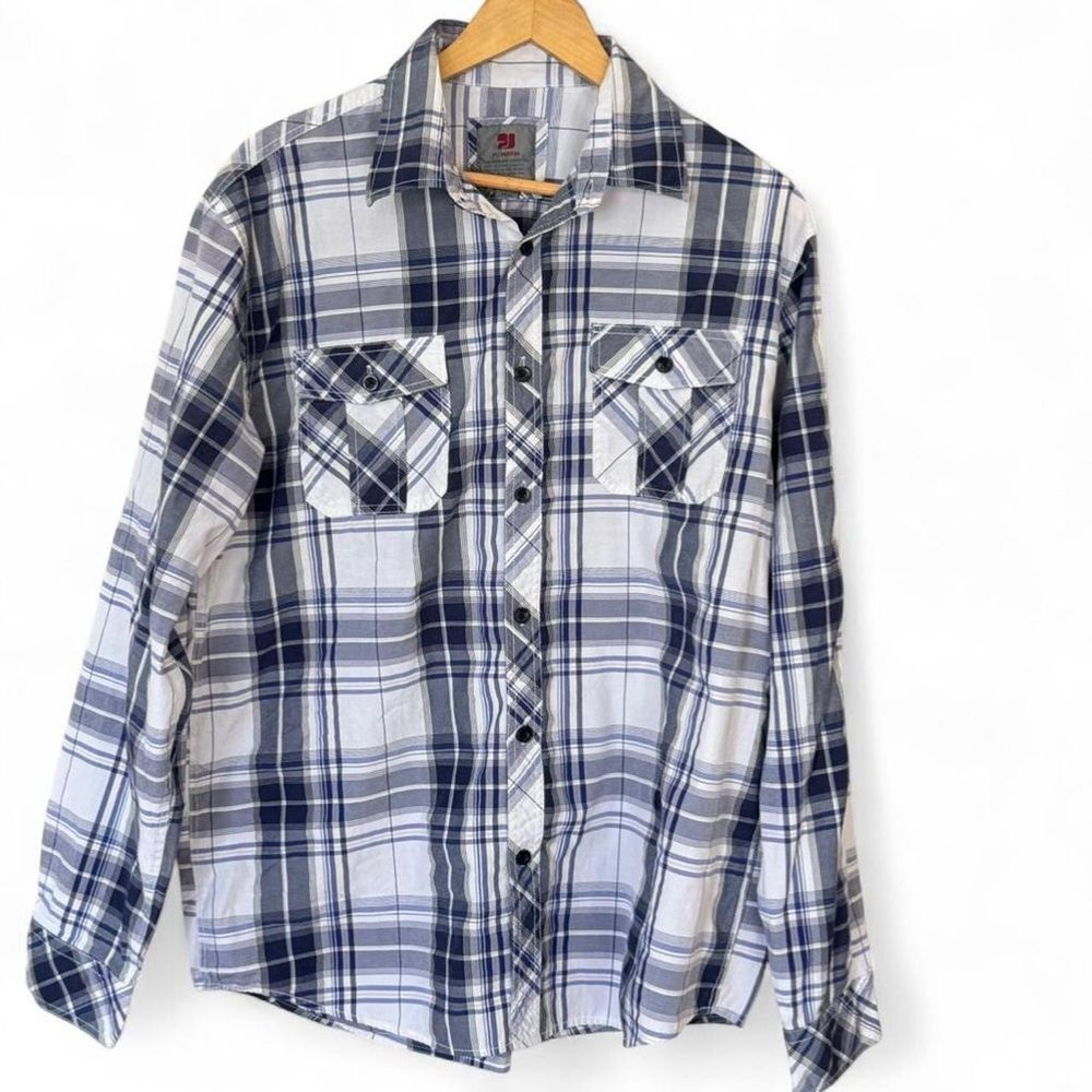 VTG PJ Mark Blue & White Plaid Button Up Shirt Men’s Size XL